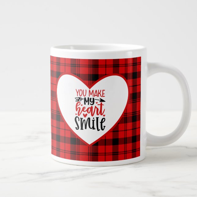 Taza De Café Gigante Red Plaid que haces sonreír mi corazón (Derecha)