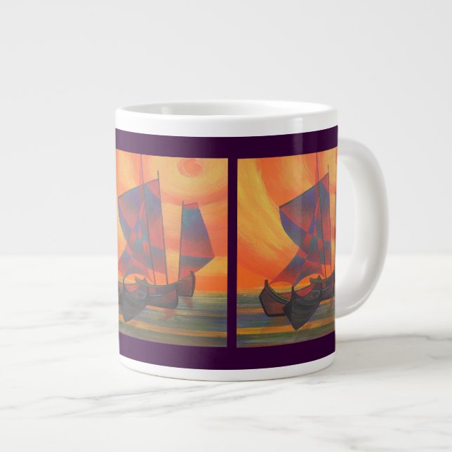 Taza De Café Gigante Red Sails in the Sunset Cubist Junk Resumen (Derecha)