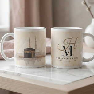 Taza De Café Gigante Regalo de Boda Kaaba Monograma de Nombres de Par