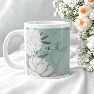 Taza De Café Gigante Regalo de Boda para la Novia – Verde Salvia y Peon