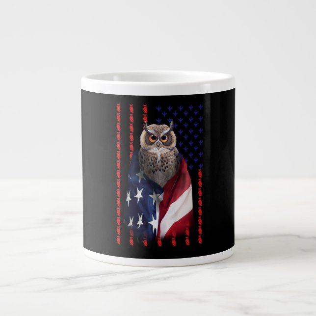 Taza De Café Gigante Regalo de búho| Owl Guay Flag Estados Unidos (Frente)