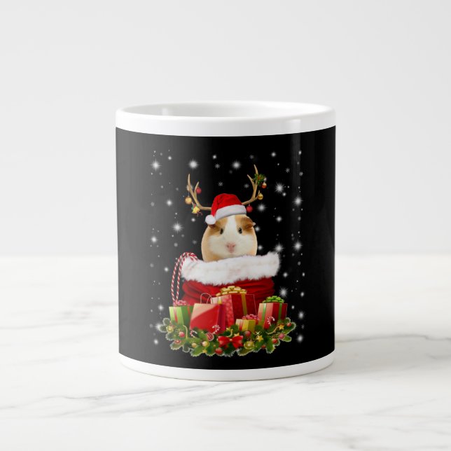 Taza De Café Gigante Regalo de cerdo de Guinea | Cerdo navideño (Frente)