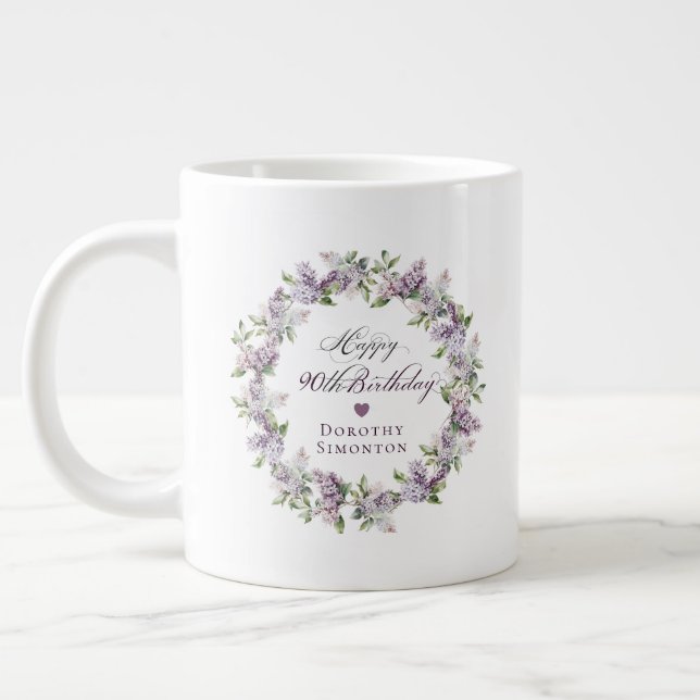 Taza De Café Gigante Regalo de cumpleaños 90 personalizado Lilac morado (Izquierda)