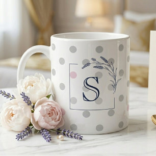 Taza De Café Gigante Regalo de Monograma de Lunares Rosados para Ella B