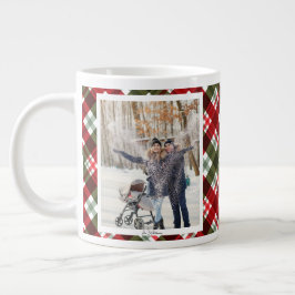 Taza De Café Gigante Regalo de Navidad 2 Foto Plaid Rojo Rústico de Mod
