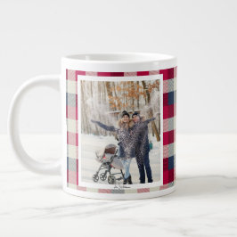 Taza De Café Gigante Regalo de Navidad 2 Foto Plaid Rojo Vintage de Mod