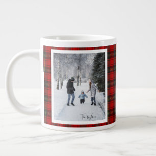 Taza De Café Gigante Regalo de Navidad 2 Foto Tarta Cuadro Rojo Rústico