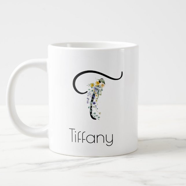 Taza De Café Gigante Regalo de retiro Patrón monograma acuarela (Izquierda)