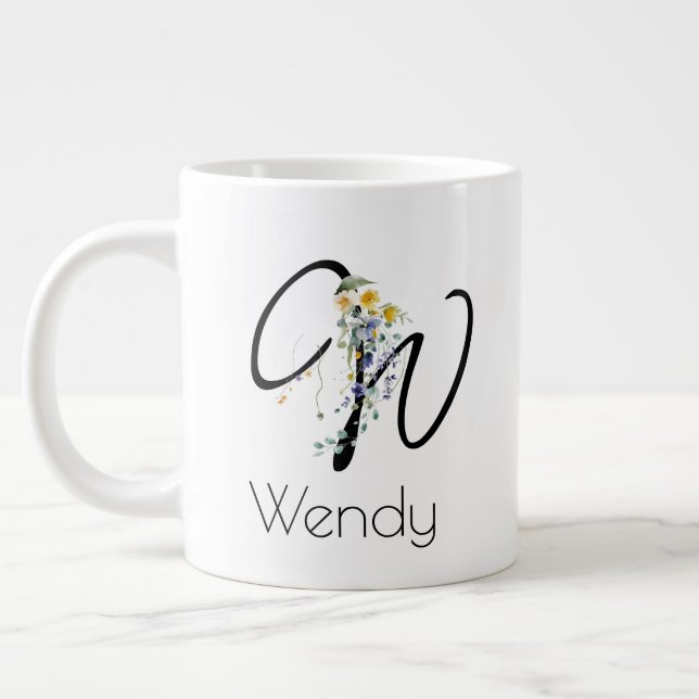 Taza De Café Gigante Regalo de retiro Patrón monograma acuarela (Izquierda)