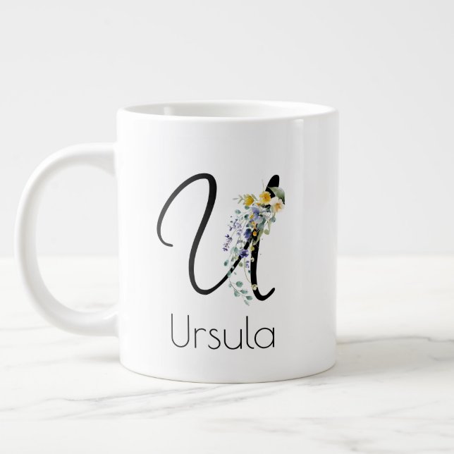 Taza De Café Gigante Regalo de retiro Patrón monograma acuarela (Izquierda)
