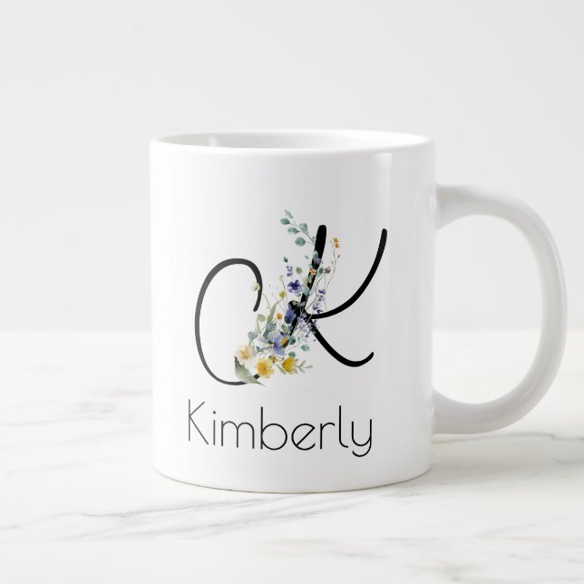 Taza De Café Gigante Regalo de retiro Patrón monograma acuarela (Derecha)