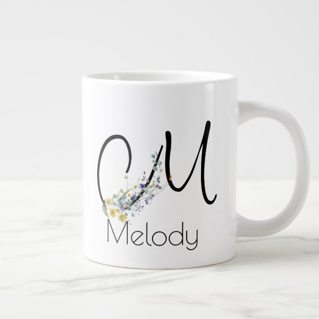 Taza De Café Gigante Regalo de retiro Patrón monograma acuarela (Derecha)