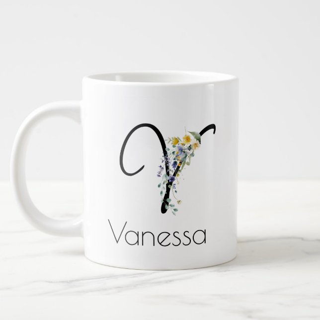 Taza De Café Gigante Regalo de retiro Patrón monograma acuarela (Izquierda)
