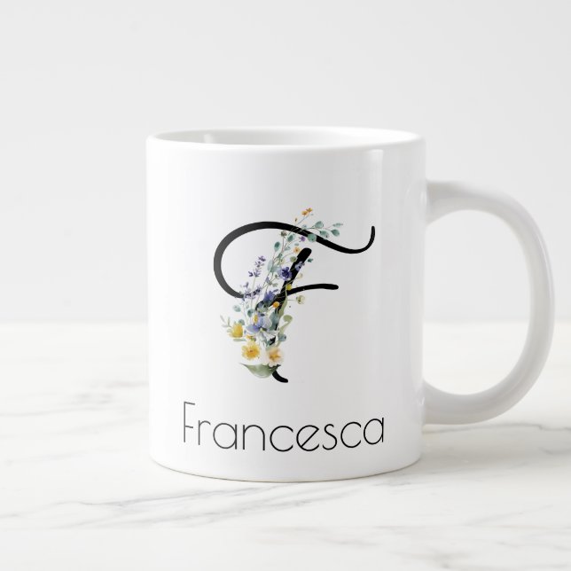 Taza De Café Gigante Regalo de retiro Patrón monograma acuarela (Derecha)