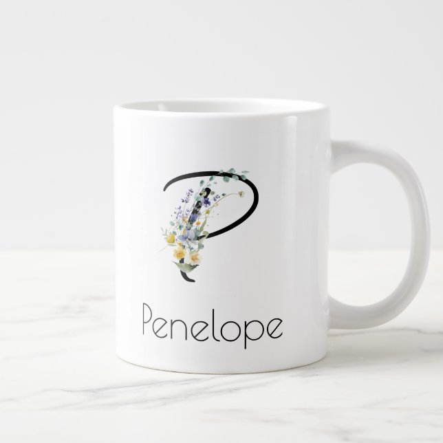 Taza De Café Gigante Regalo de retiro Patrón monograma acuarela (Derecha)
