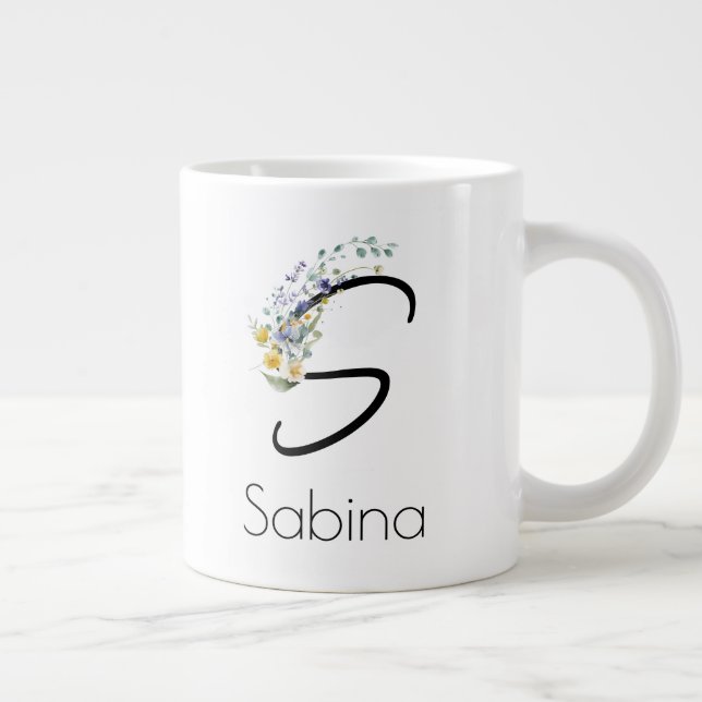 Taza De Café Gigante Regalo de retiro Patrón monograma acuarela (Derecha)