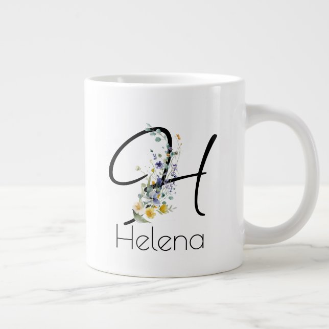 Taza De Café Gigante Regalo de retiro Patrón monograma acuarela (Derecha)