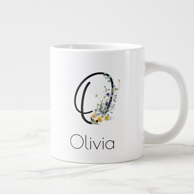 Taza De Café Gigante Regalo de retiro Patrón monograma acuarela (Derecha)
