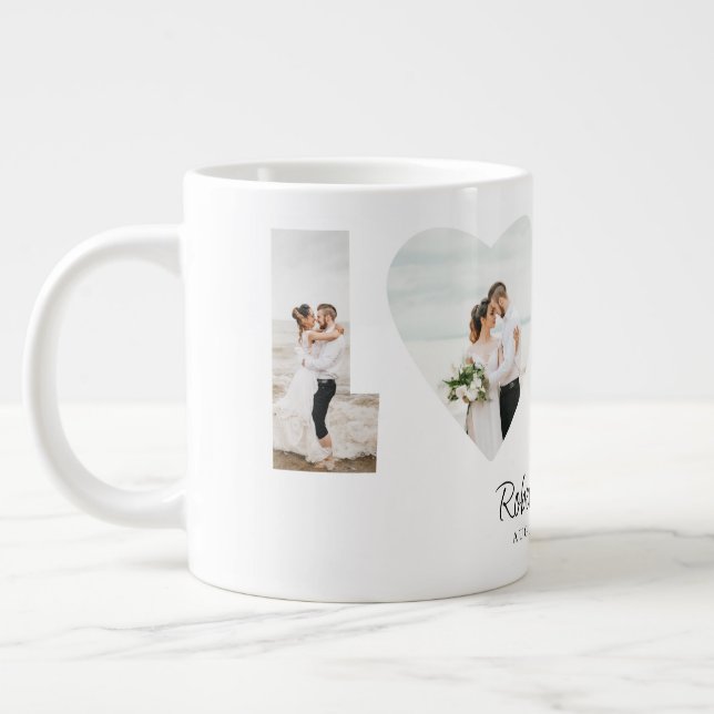 Taza De Café Gigante Regalo del aniversario del Collage de fotos de amo (Izquierda)