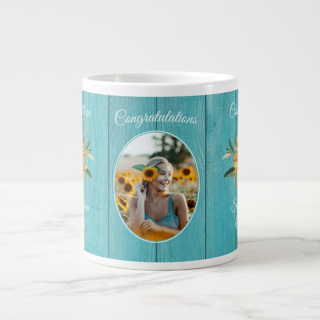 Taza De Café Gigante Regalo graduado Rústico Verde azulado de madera de (Frente)