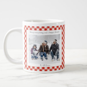 Taza De Café Gigante Regalo Navideño Rústico 2 Foto Cuadro Escocés Rojo