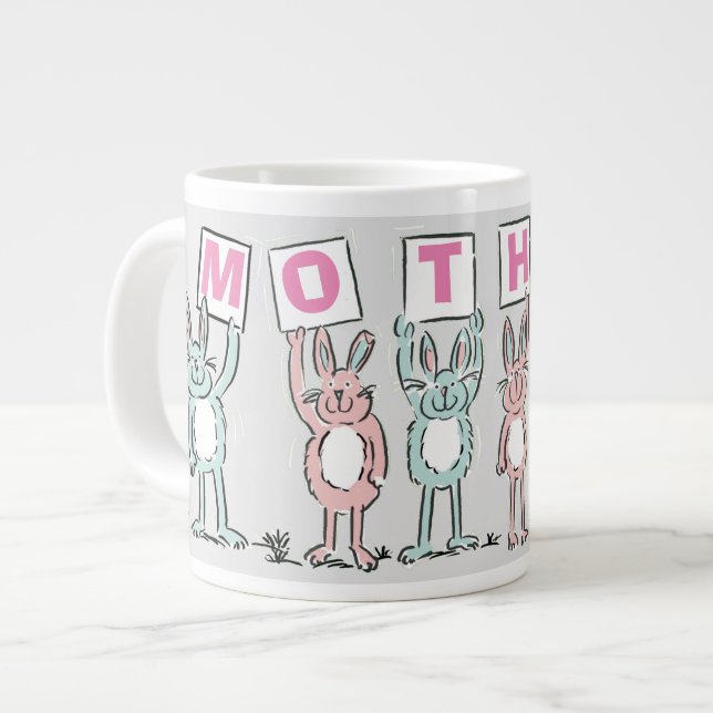Taza De Café Gigante Regalo para madre con conejos divertidos (Izquierda)
