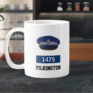 Taza De Café Gigante Regalo para Policía. Gorra plana de policía del Re