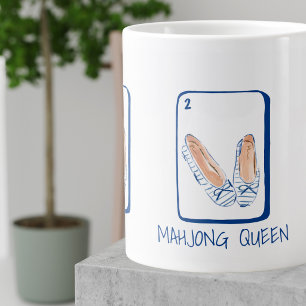 Taza De Café Gigante REINA MAHJONG Flats de raya azul Mahjong Preppy