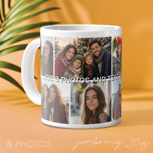 Taza De Café Gigante Rejilla de 8 fotos en collage - Texto personalizad