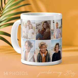 Taza De Café Gigante Rejilla de collage de 14 fotos - blanco moderno mi