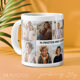 Taza De Café Gigante Rejilla de collage de 14 fotos - Texto central mod