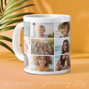 Taza De Café Gigante Rejilla de collage de 15 fotos - Mod blanco minima