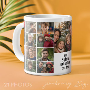 Taza De Café Gigante Rejilla de collage de 21 fotos con cuadro de texto