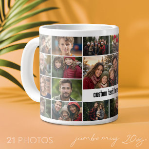 Taza De Café Gigante Rejilla de collage de 21 fotos con cuadro de texto
