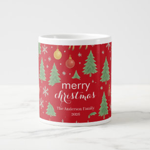 Taza De Café Gigante Reno acuarela y árbol de Navidad -