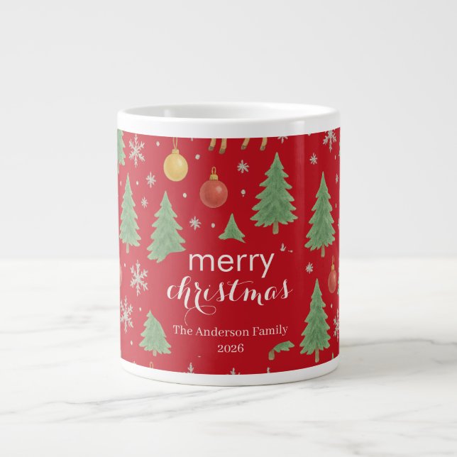 Taza De Café Gigante Reno acuarela y árbol de Navidad - (Frente)