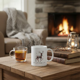 Taza De Café Gigante reno de Navidad  cuadros de búfalo rojos