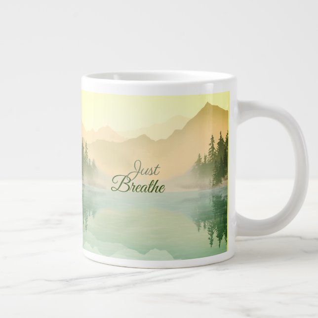 Taza De Café Gigante Respira la Selva de Montaña Dorada Verde (Derecha)