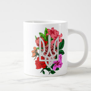 Taza De Café Gigante Resto botánico y tridente ucraniano tryzub