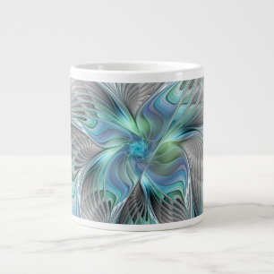 Taza De Café Gigante Resumen de mariposa azul verde azul Fantasía arte