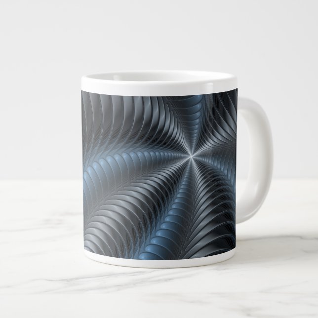 Taza De Café Gigante Resumen del arte fractal 3D del gris azul plástico (Derecha)