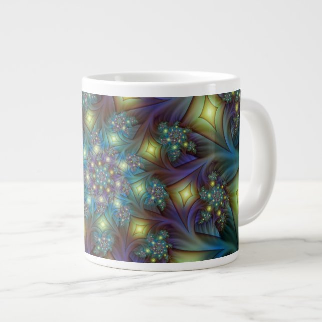 Taza De Café Gigante Resumen ilustrado brillante arte fractal púrpura V (Derecha)