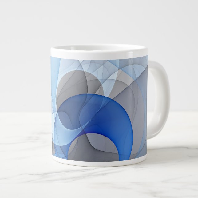 Taza De Café Gigante Resumen moderno Gráfico de arte fractal gris azul (Derecha)