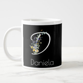 Taza De Café Gigante Retirement Floral monogram watercolor black