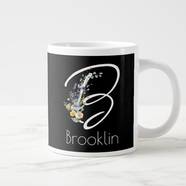 Taza De Café Gigante Retirement gift employer  Monogram wildflower (Derecha)