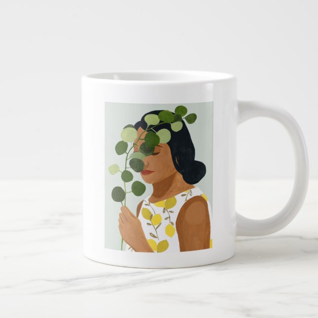 Taza De Café Gigante Retrato botánico - Mujer con vegetación (Derecha)