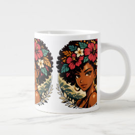 Taza De Café Gigante Retrato de Anime de Chica Negra Fiera