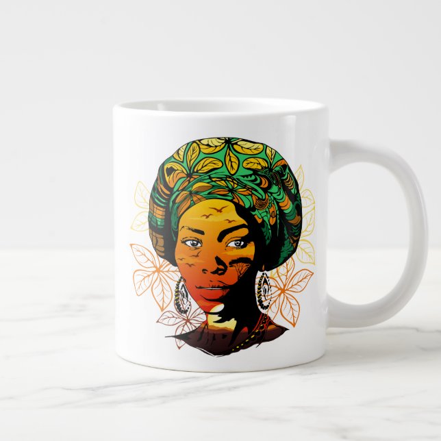 Taza De Café Gigante Retrato de mujer africana con puesta de sol (Derecha)