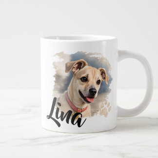 Taza De Café Gigante Retrato de perro en acuarela con pincelada artísti