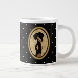 Taza De Café Gigante Retrato de Personalizado Dachshund Oval Gold (negr